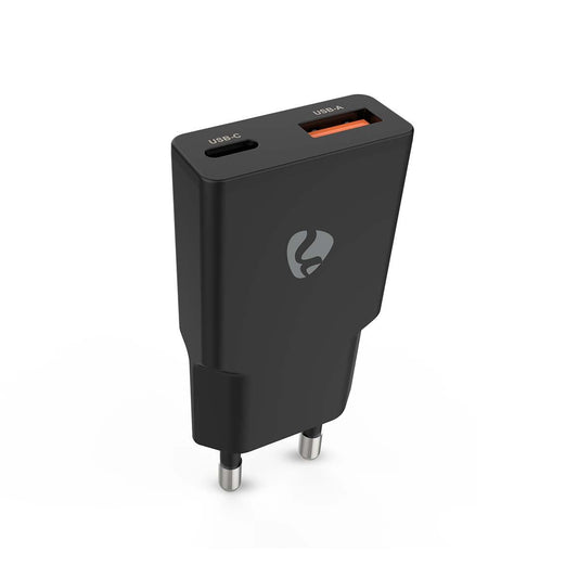 Nedis Wall Charger | 20 W | GaN | PD3.0 | Quick charge feature | 1.5 / 2.0 / 2.22 / 3.0 A | Number of outputs: 2 | USB-A / USB-C™ | Automatic Voltage Selection | Black