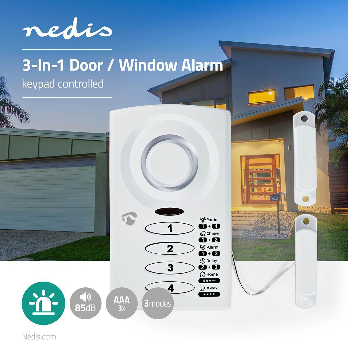 Nedis Door Entry Alarm | Battery Powered | 3x AAA/LR03 | 85 dB | White