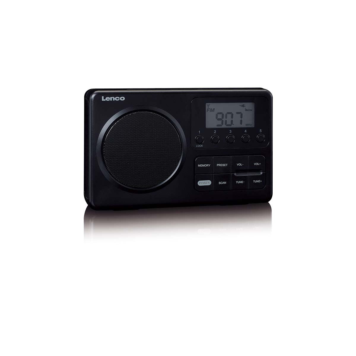 Lenco MPR-035BK | Compact Portable FM Radio with LCD Screen Black