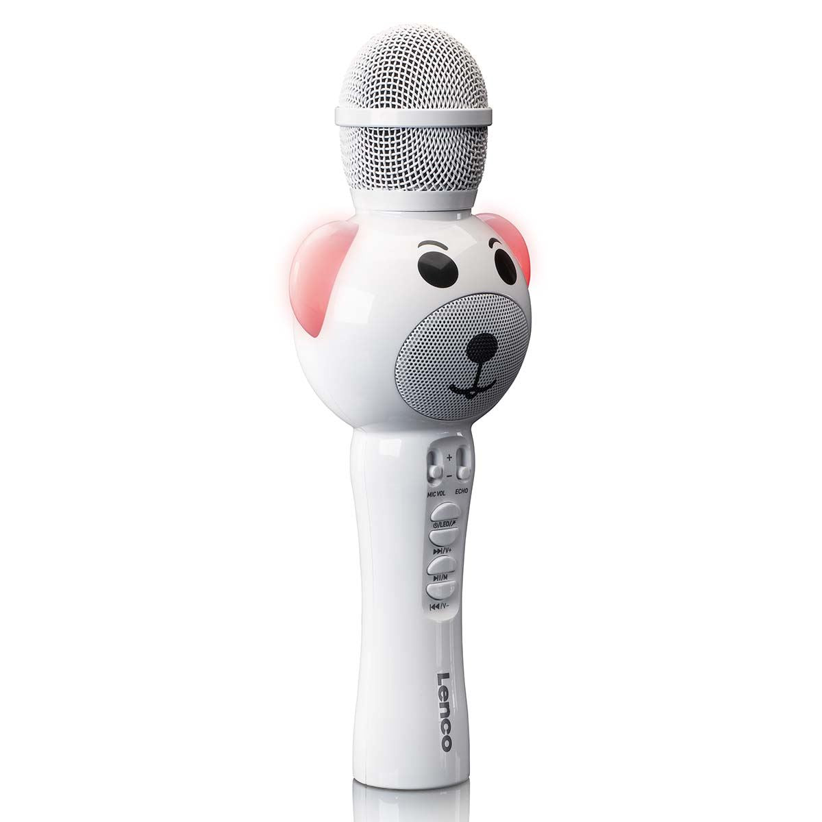 Lenco BMC-060WH | Kids Karaoke Bluetooth® Microphone | with SD Slot | LED Lights | Aux Out | White