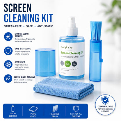 Nedis Screen Cleaner | Spray | 200 ml | Notebook / Smartphone / Tablet / TV Screen | Wiper included