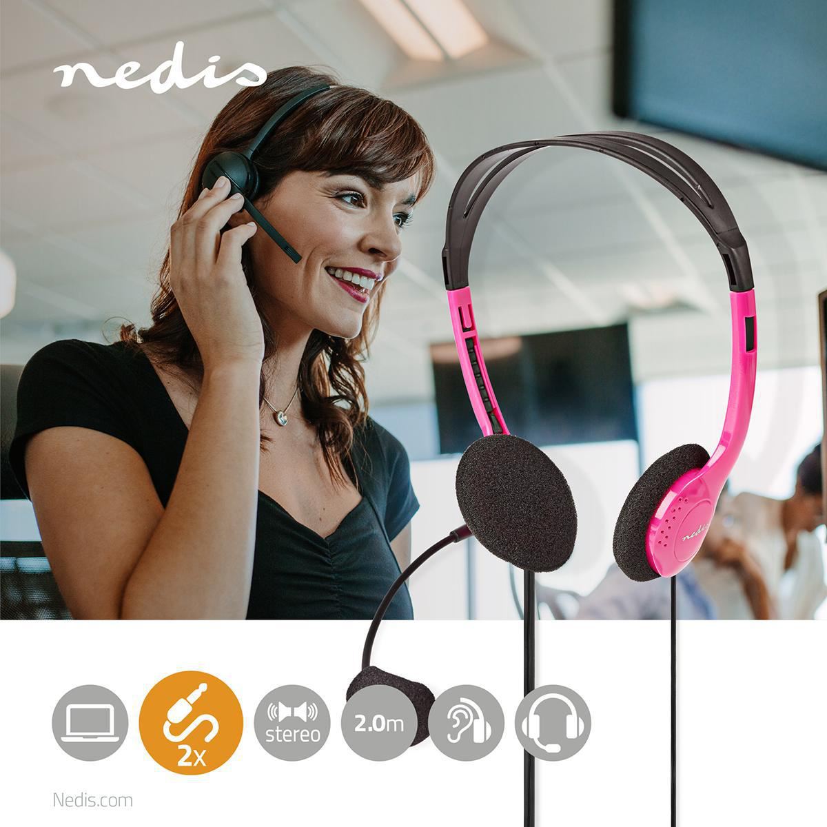 Nedis PC Headset | On-Ear | Stereo | 2x 3.5 mm | Fold-Away Microphone | Pink
