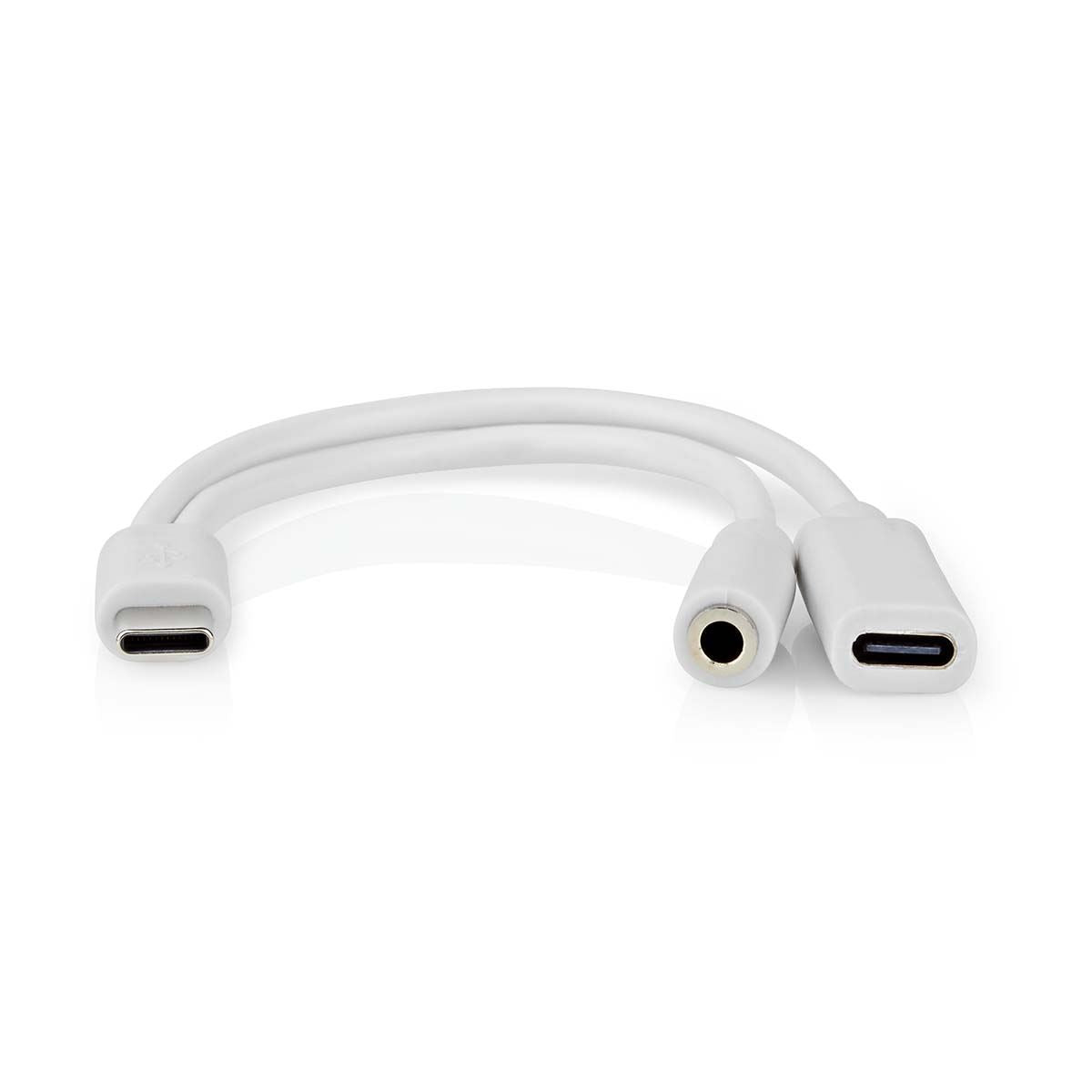 Nedis USB-C™ Adapter | USB 2.0 | USB-C™ Male | USB-C™ Female / 3.5 mm Female | 0.10 m | Round | Nickel Plated | PVC | White | Box