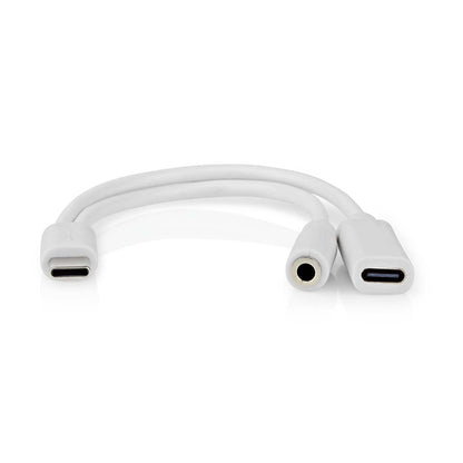 Nedis USB-C™ Adapter | USB 2.0 | USB-C™ Male | USB-C™ Female / 3.5 mm Female | 0.10 m | Round | Nickel Plated | PVC | White | Box