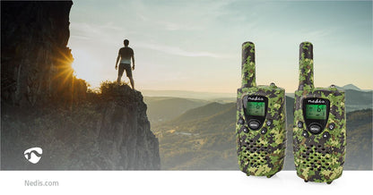 Nedis Walkie-Talkie Set | 2 Handsets | Up to 8 km | Frequency channels: 8 | PTT / VOX | up to 2.5 Hours | Headphone output | 2 Headsets | Travel case included | Green