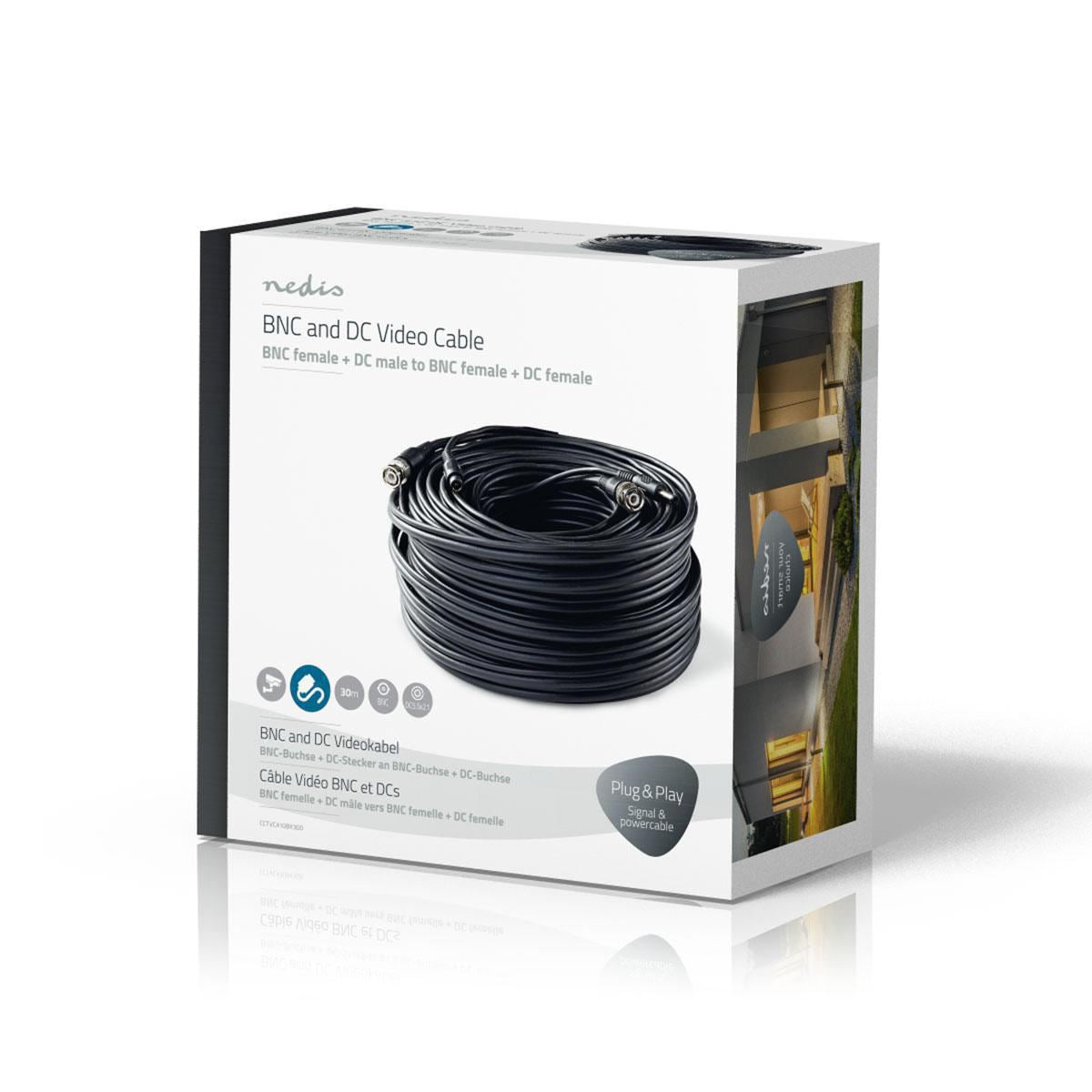 Nedis CCTV Security Cable | BNC / DC | 30.0 m | Round | PVC | Black | Gift Box