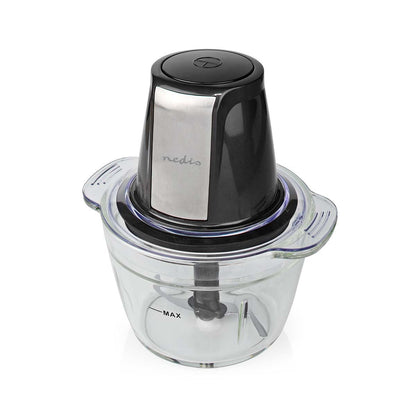 Nedis Food Chopper | 500 W | 1 l | Glass | 1-Speed Setting | Black / Silver