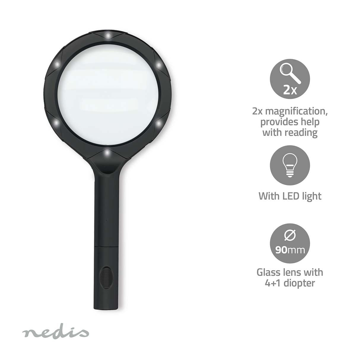 Nedis Handheld Magnifiers | Lens strength: 4 Diopter | 10000 K | 0.05 W | 9 lm | Black