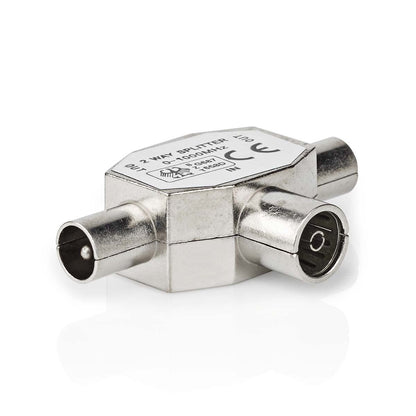 Nedis Satellite & Antenna Adapter | 2x Coax Male | IEC (Coax) Female | Nickel Plated | 75 Ohm | T-Splitter | Metal | Silver | 1 pcs | Box