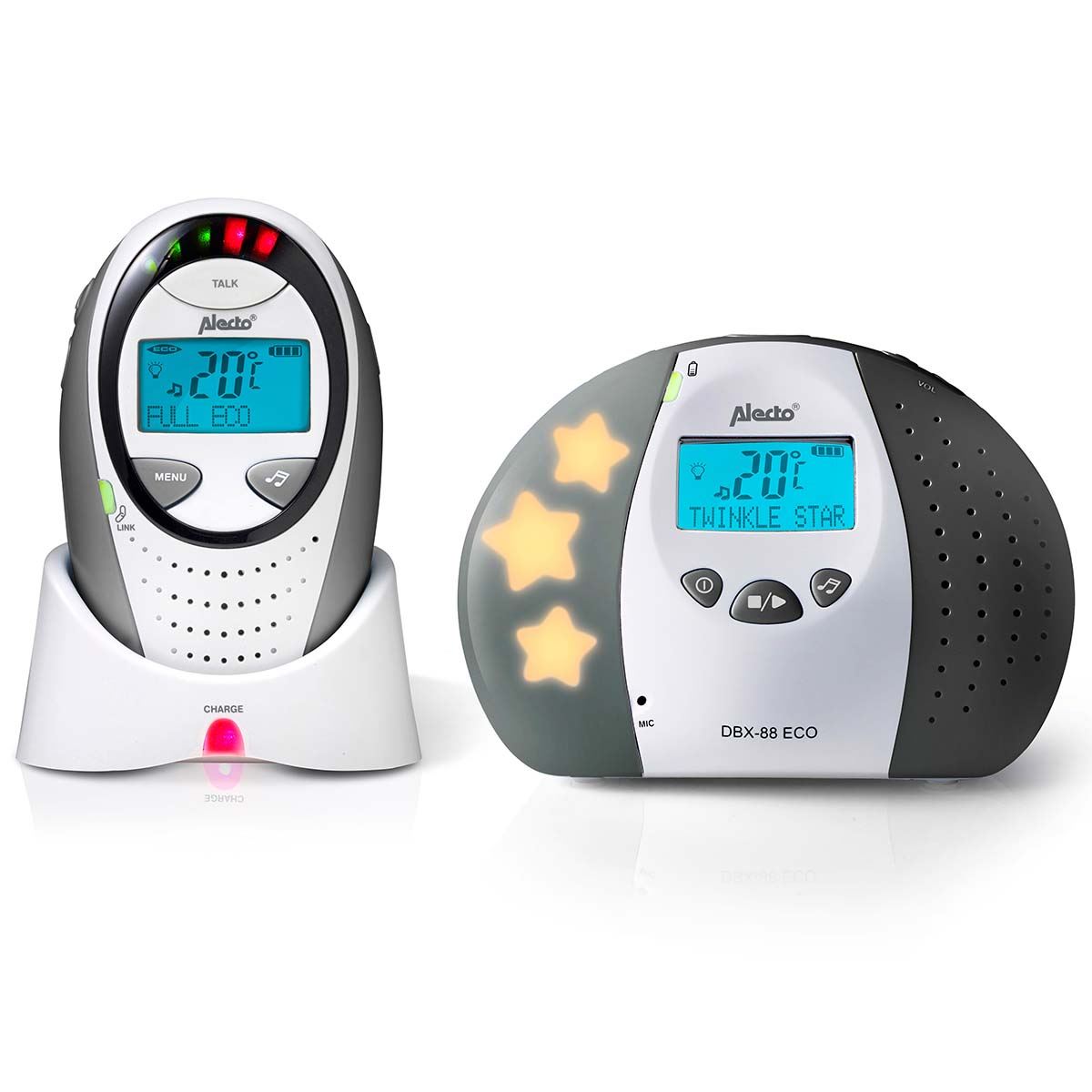 Alecto DBX-88 ECO | Baby Monitor | Full Eco DECT |Digital Display | Wireless Receiver | White/Grey