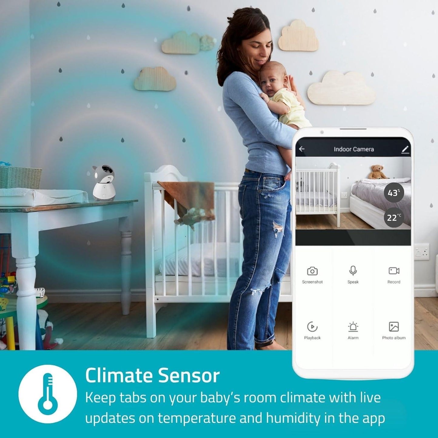 Nedis SmartLife Indoor Camera | Wi-Fi | Full HD 1080p | Pan tilt | Cloud Storage (optional) / microSD (not included) | With motion sensor | Night vision | Grey / White