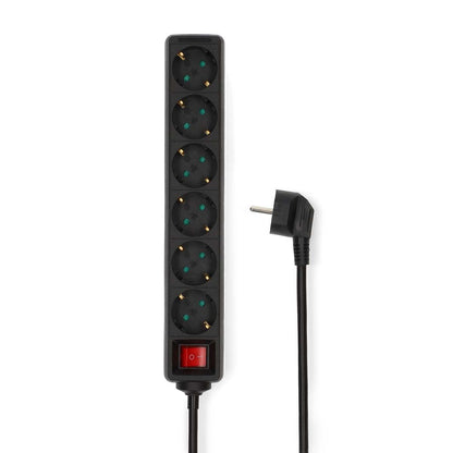 Nedis Extension Socket | Type F (CEE 7/7) | 6-Way | 5.00 m | 3680 W | 16 A | Kind of grounding: Side Contacts | 230 V AC 50/60 Hz | Socket angle: 45 ° | H05VV-F 3G1.5mm² | On/Off switch | Black
