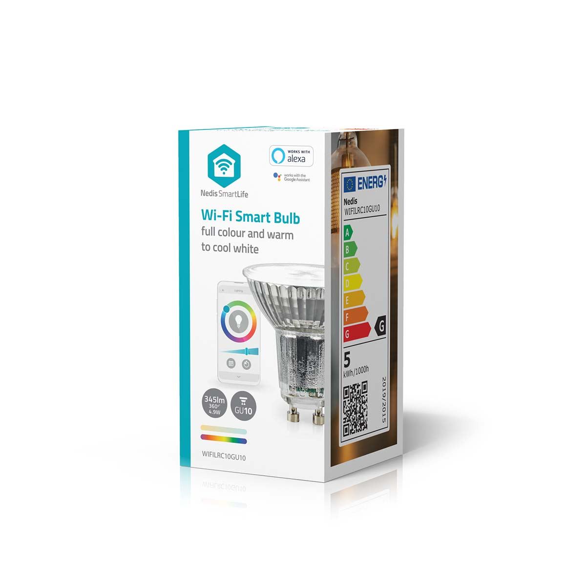 Nedis SmartLife LED Spot | Wi-Fi | GU10 | 345 lm | 5 W | RGB / Warm to Cool White | 2700 - 6500 K | Energy class: G | Android™ / IOS | PAR16 | 1 pcs