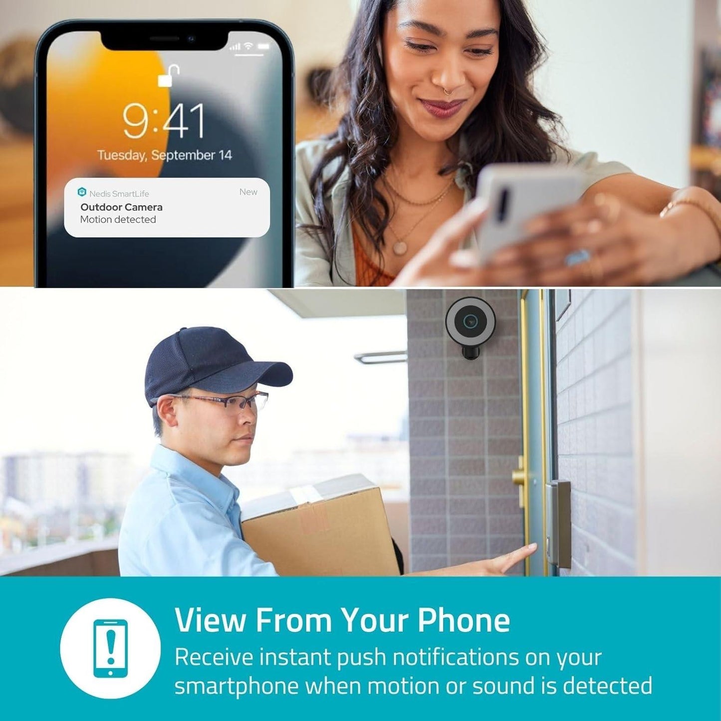 Nedis SmartLife Outdoor Camera | Wi-Fi | Spotlight | 4K / 3840x2160 | IP65 | Cloud Storage (optional) / microSD (not included) / Onvif | 5 V DC | With motion sensor | Night vision | Black