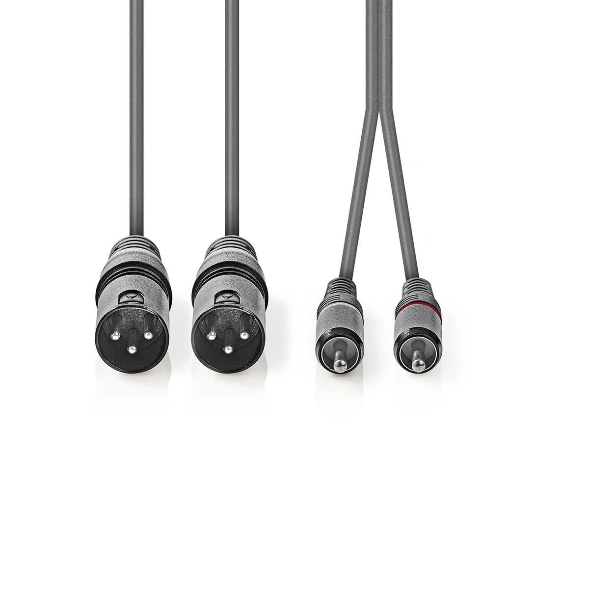 Nedis Balanced Audio Cable | 2x XLR 3-Pin Male | 2x RCA Male | Nickel Plated | 3.00 m | Round | PVC | Dark Grey | Carton Sleeve