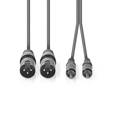 Nedis Balanced Audio Cable | 2x XLR 3-Pin Male | 2x RCA Male | Nickel Plated | 3.00 m | Round | PVC | Dark Grey | Carton Sleeve