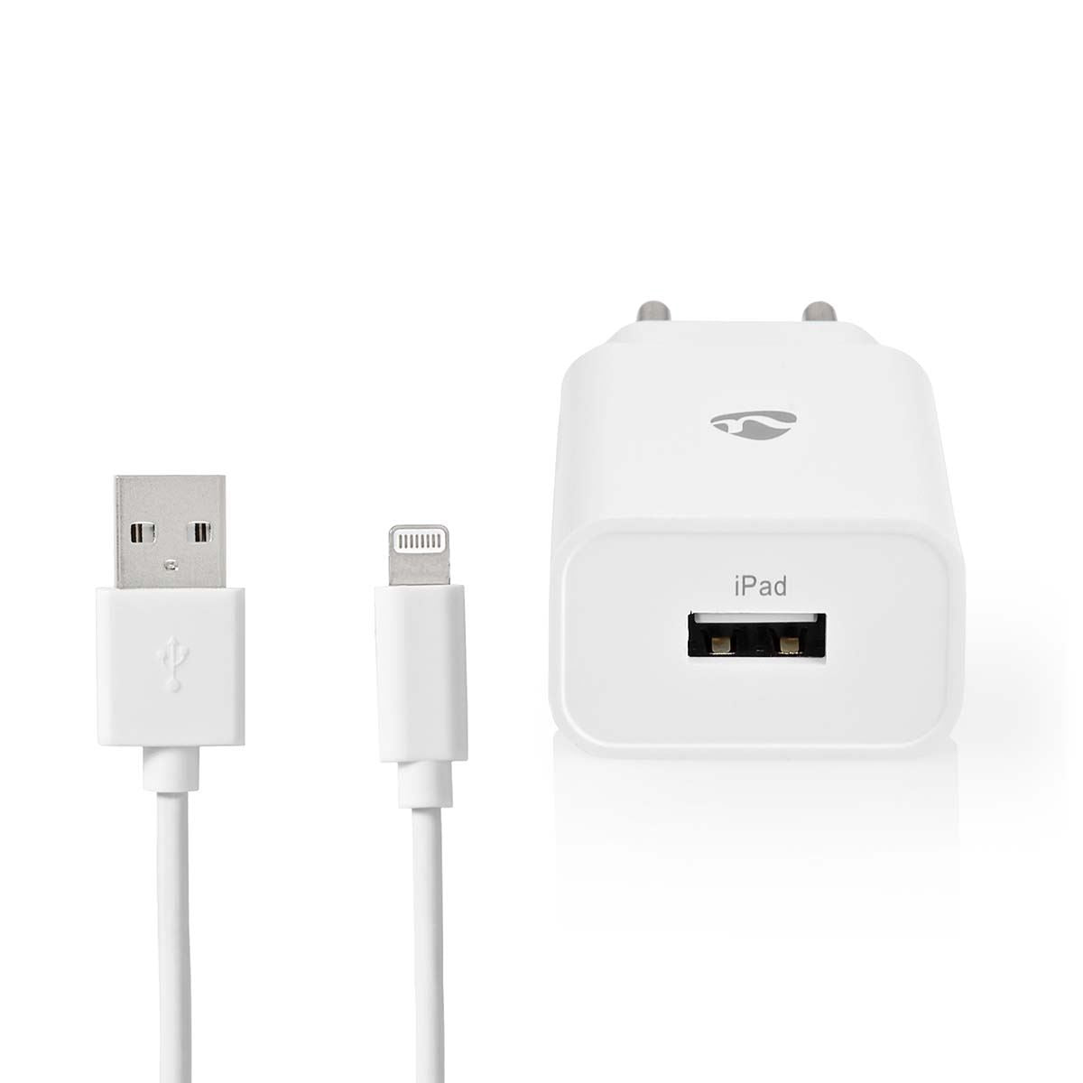 Nedis Wall Charger | 12 W | Quick charge feature | 1x 2.4 A | Number of outputs: 1 | USB-A | Lightning 8-Pin (Loose) Cable | 1.00 m | Single Voltage Output | White