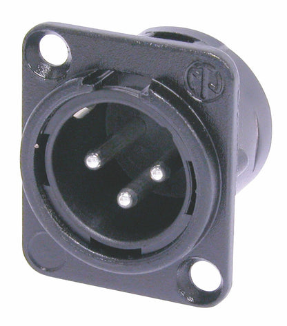 Neutrik 3 pole male receptacle, solder cups, black metal housing, silver contacts