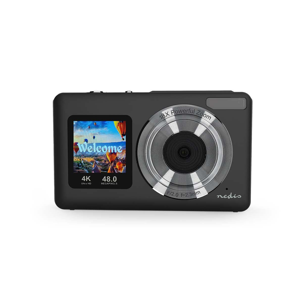 Nedis PCAM2530BK | Digital Photo Camera | Dual Screen | 48 MPixel | 4K@30fps | 5 MPixel CMOS | Black