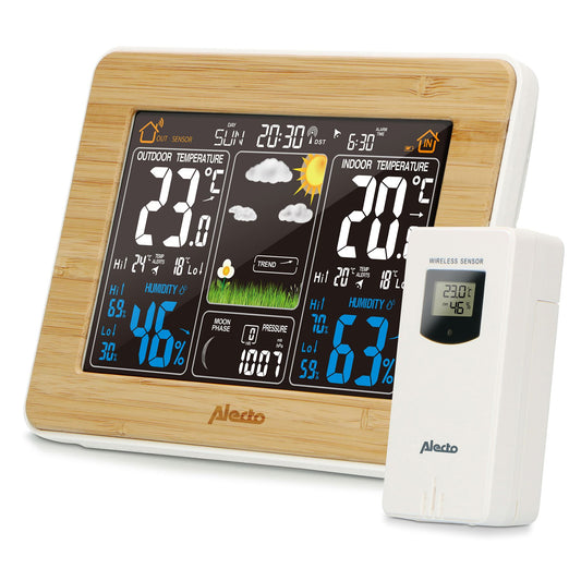 Alecto Weather Station | Indoor and Outdoor Temperature | Outside Wireless sensor | Bamboo