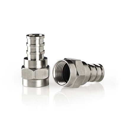 Nedis CSBW41916ME | F-Connector | Straight | Male | Nickel Plated | 75 Ohm | Crimp | Cable input diameter: 7.0 mm | Copper | Silver | 2 pcs | Window Box