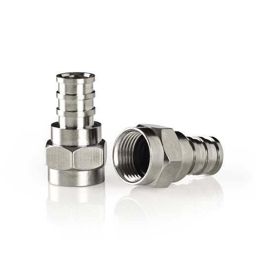 Nedis CSBW41916ME | F-Connector | Straight | Male | Nickel Plated | 75 Ohm | Crimp | Cable input diameter: 7.0 mm | Copper | Silver | 2 pcs | Window Box