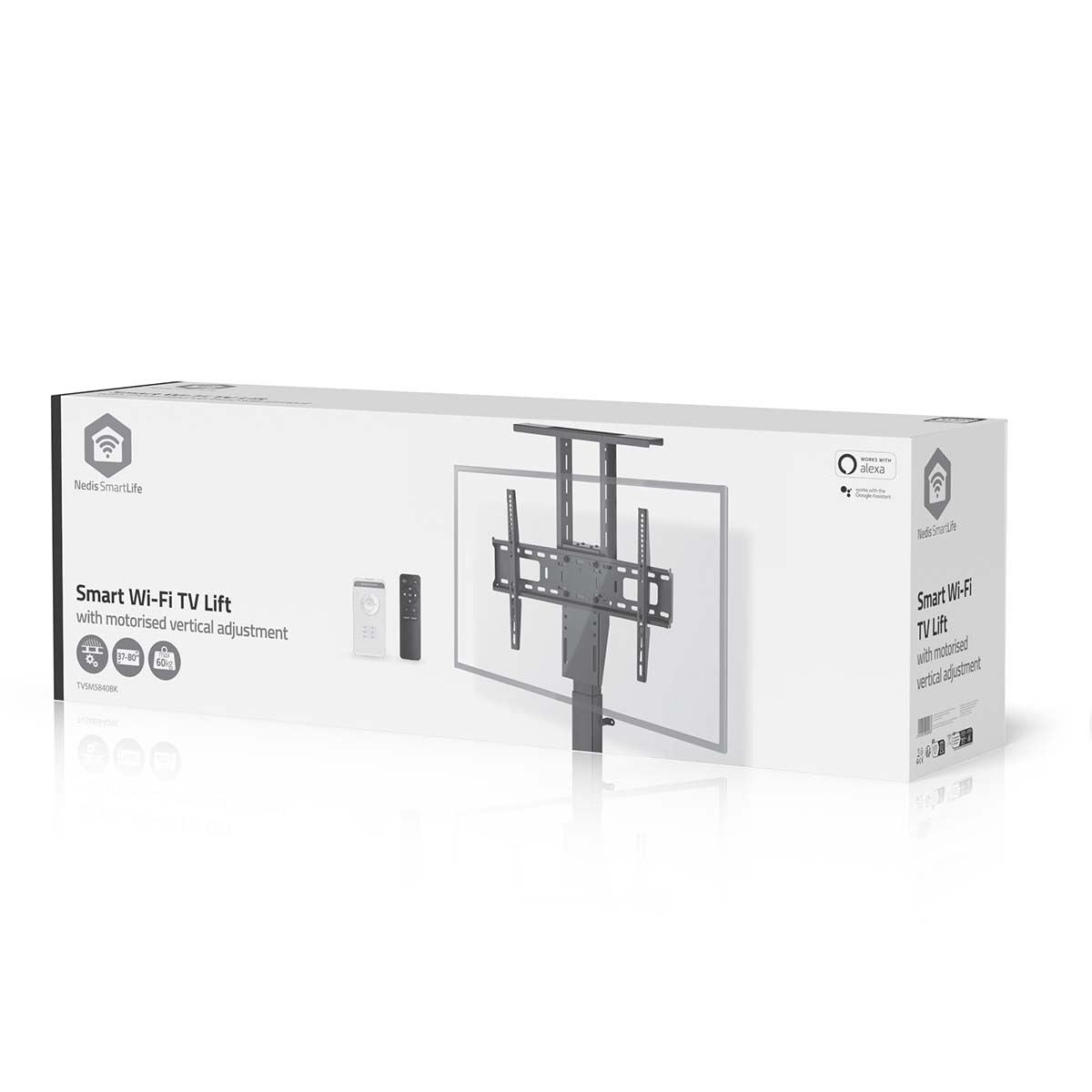 Nedis Motorised TV Stand | 37 - 80 " | Maximum supported screen weight: 60 kg | Built-in Cabinet Design | Lift range: 79 - 184 cm | Remote controlled | ABS / Steel | Black