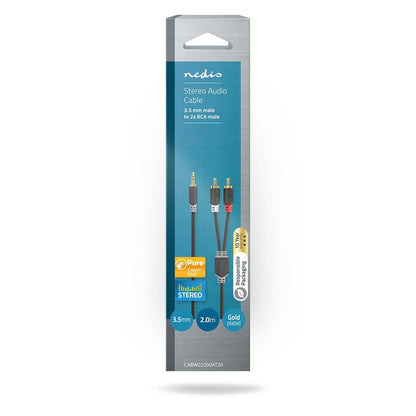 Nedis Stereo Audio Cable | 3.5 mm Male | 2x RCA Male | Gold Plated | 2.00 m | Round | Anthracite | Box