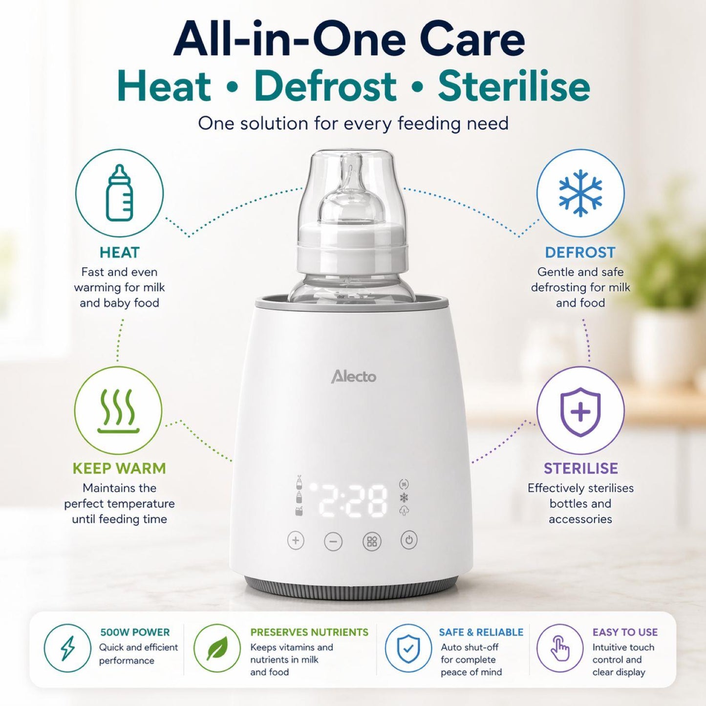 Alecto BW900 | Digital Fast Bottle / Food Warmer / Sterilizer with Smart Temperature Control, Warms Evenly