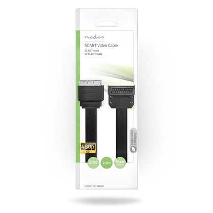 Nedis SCART Cable | SCART Male | SCART Male | Nickel Plated | 480p | 2.00 m | Flat | PVC | Black | Envelope