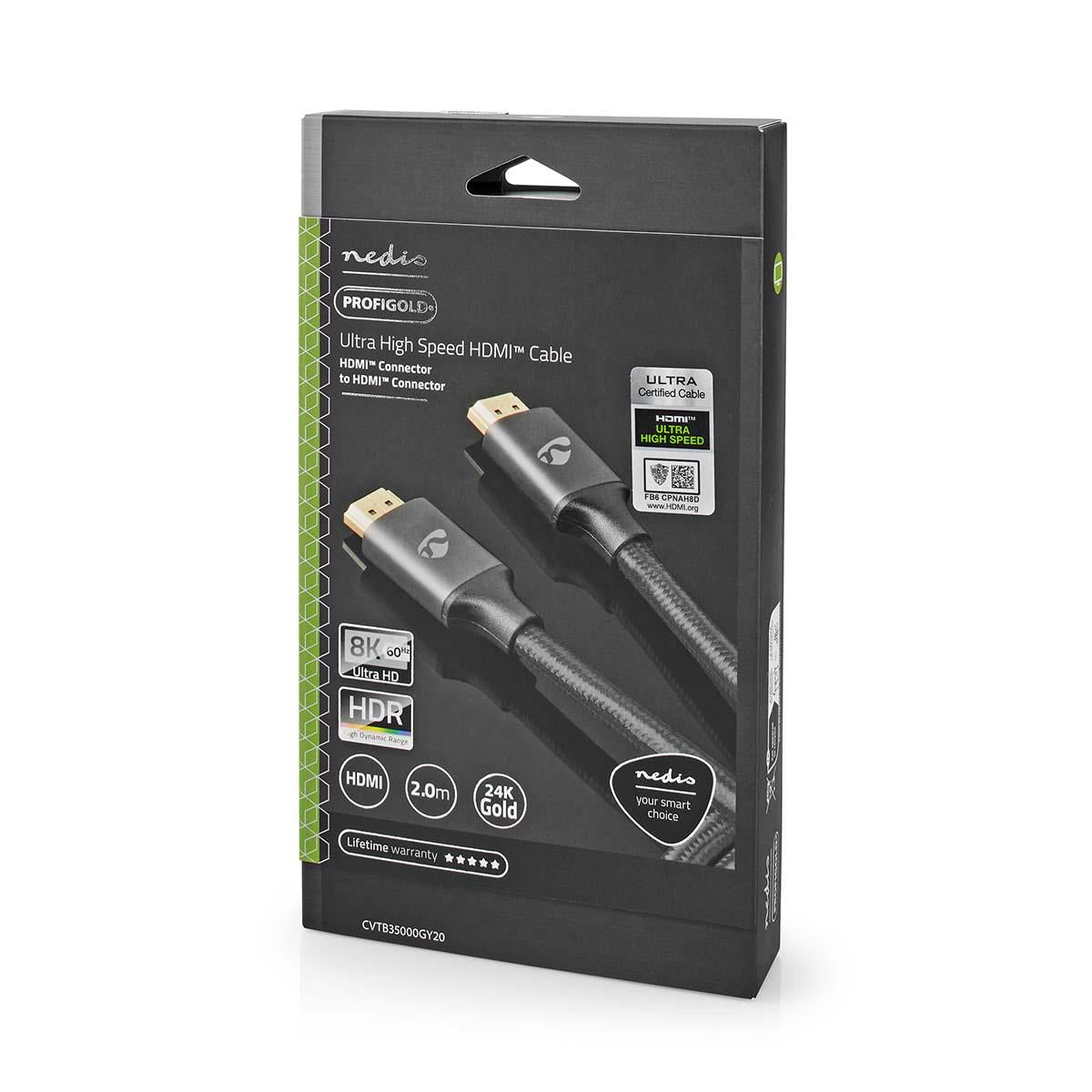 Nedis Ultra High Speed HDMI™ Cable | HDMI™ Connector | HDMI™ Connector | 8K@60Hz | 48 Gbps | 2.00 m | Round | 6.3 mm | Anthracite / Gun Metal Grey | Cover Window Box