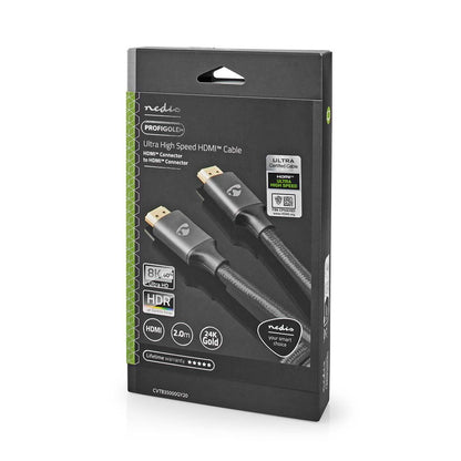 Nedis Ultra High Speed HDMI™ Cable | HDMI™ Connector | HDMI™ Connector | 8K@60Hz | 48 Gbps | 2.00 m | Round | 6.3 mm | Anthracite / Gun Metal Grey | Cover Window Box