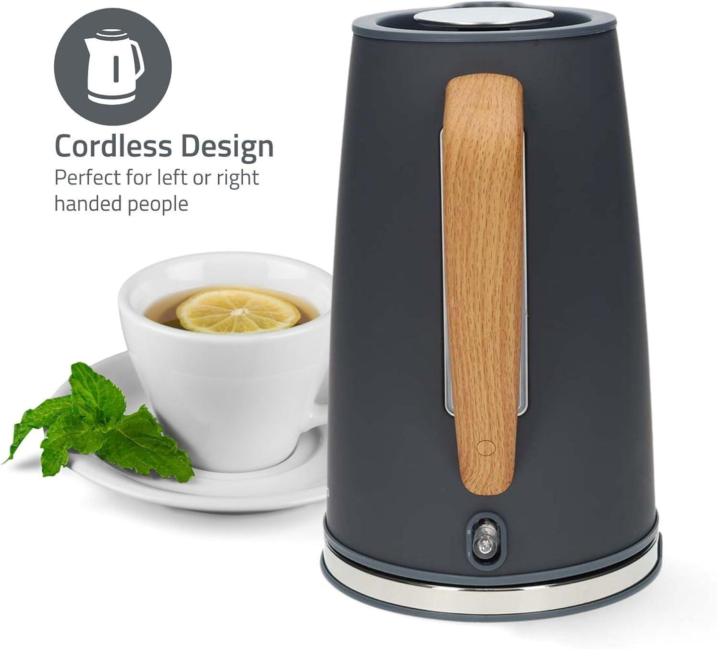 Nedis Electric Kettle | 1.7 l | Soft-Touch | Grey | Rotatable 360 degrees | Concealed heating element | Strix® controller | Boil-dry protection