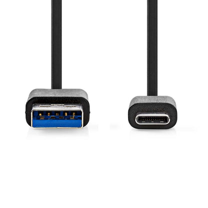 Nedis USB Cable | USB 3.2 Gen 1 | USB-A Male | USB-C™ Male | 15 W | 5 Gbps | Nickel Plated | 1.00 m | Round | PVC | Black | Label | 12.349.244