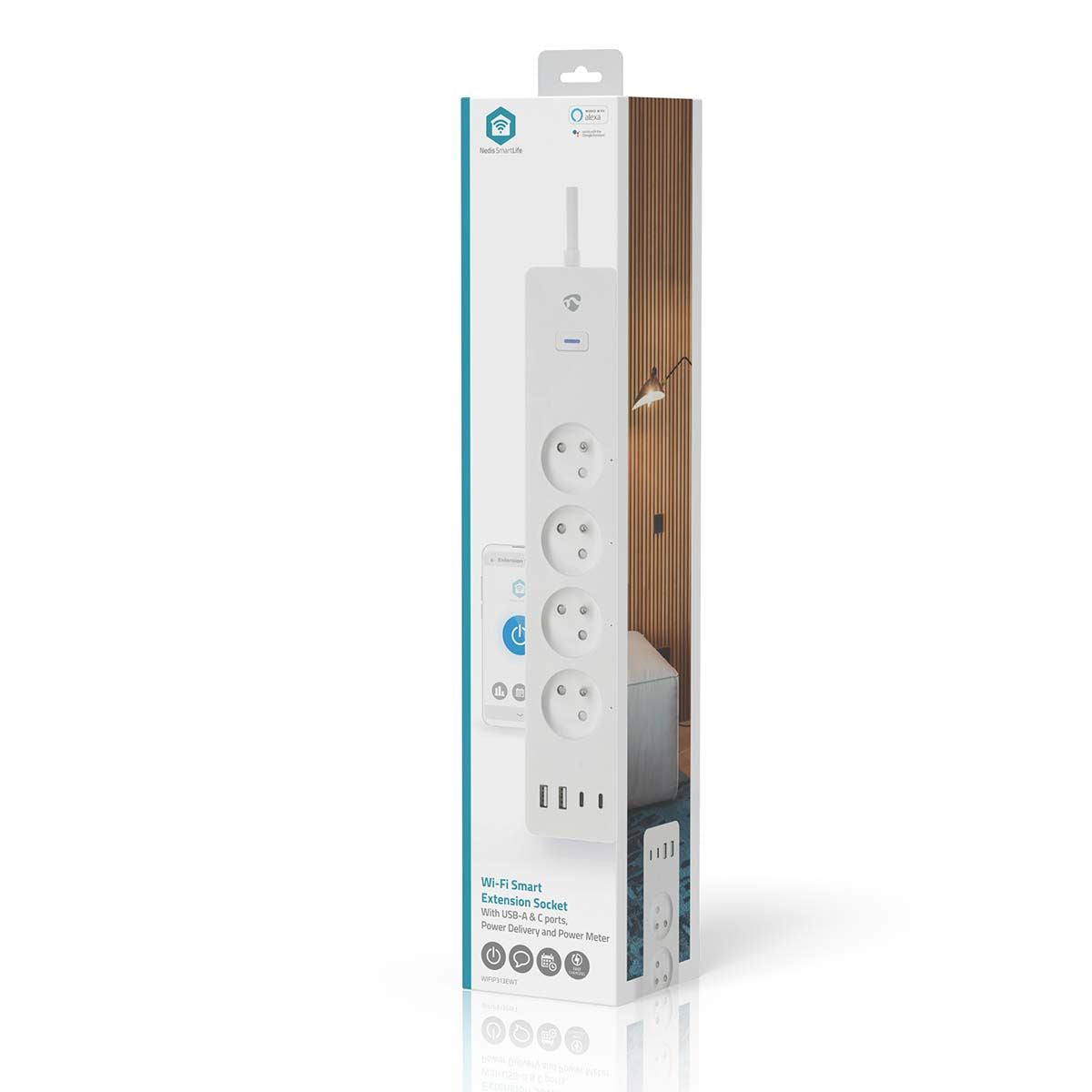 Nedis SmartLife Power Strip | Wi-Fi | 2x USB-A / 2x USB-C™ / 4x plug with earth contact (CEE 7/5) | 16 A | 3680 W | 2.00 m | 0 - 55 °C | Android™ / IOS | White