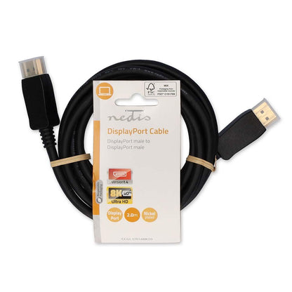 Nedis CCGL37014BK20 | DisplayPort Cable | DisplayPort Male | DisplayPort Male | 8K@60Hz | Nickel Plated | 2.00 m | Round | PVC | Black | Label