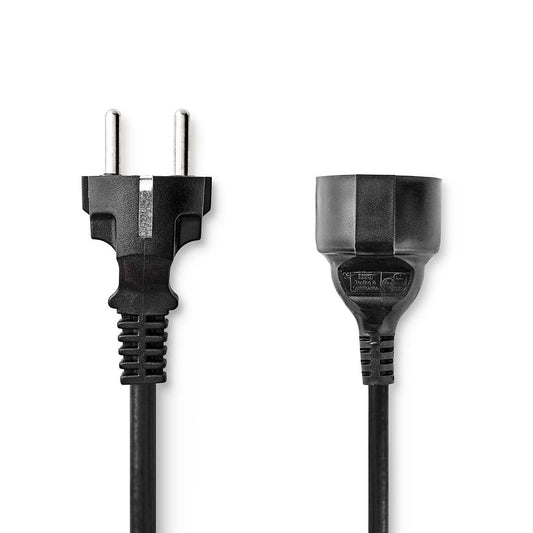 Nedis Power Cable | Plug with earth contact male | Plug with earth contact female | Straight | Straight | Nickel Plated | 2.00 m | Round | PVC | Black | Label