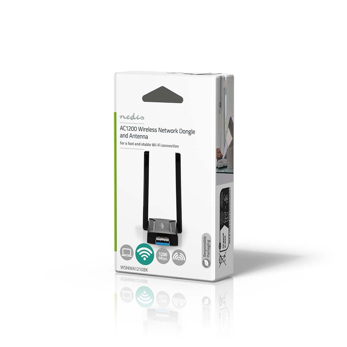 Nedis Network Dongle | Wi-Fi | AC1200 | 2.4/5 GHz (Dual Band) | USB3.0 | Wi-Fi speed total: 1200 Mbps | Windows 10 / Windows 11 / Windows 8