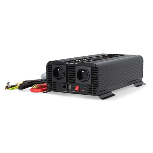 Nedis Power Inverter Pure Sine Wave | Input voltage: 12 V DC | Device power output connection(s): Type E (CEE 7/5) / USB-A / 1x USB-C™ | 230 V AC 50 Hz | 1000 W | Peak power output: 2000 W | Screw Terminal | Pure Sine Wave | Fuse | Black