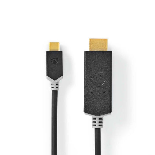 Nedis USB-C™ Adapter | USB 3.2 Gen 1 | USB-C™ Male | HDMI™ Connector | 4K@60Hz | 2.00 m | Round | Gold Plated | PVC | Anthracite | Box