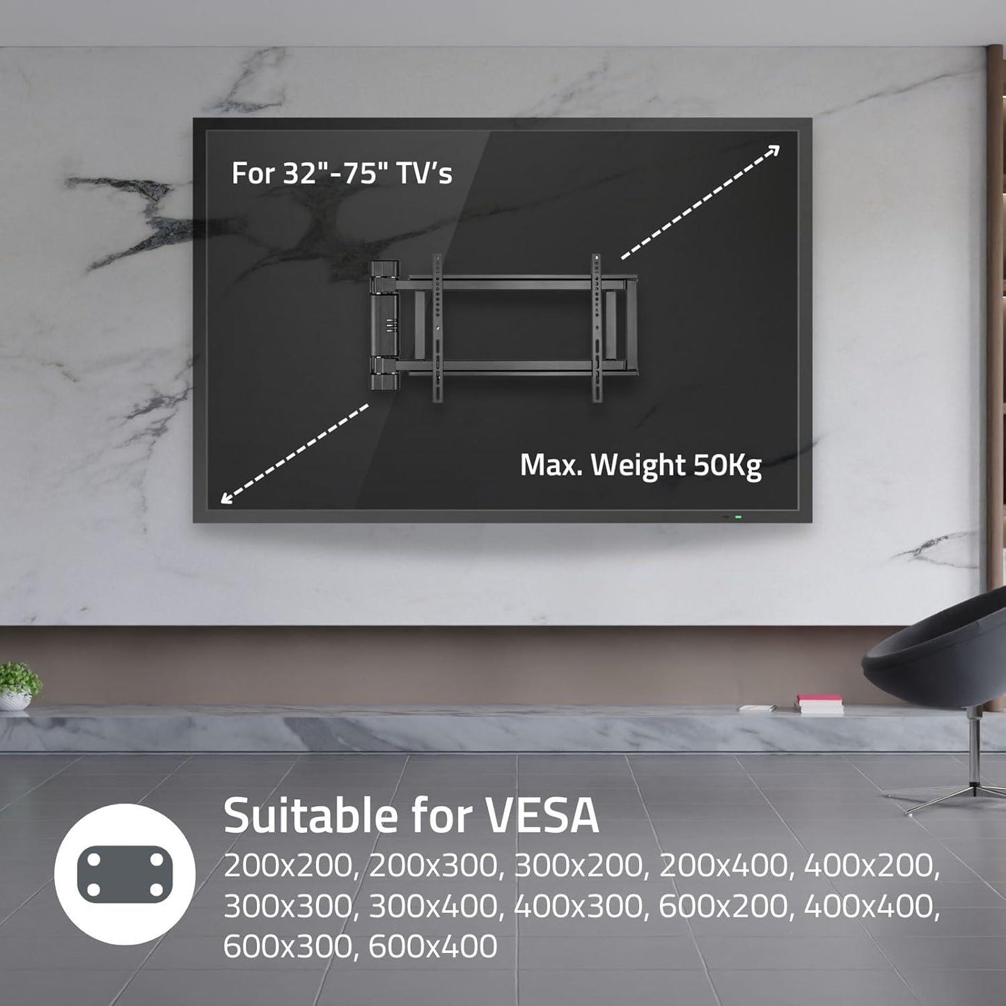 Nedis Motorised TV Wall Mount | 32 - 75 " | Maximum supported screen weight: 50 kg | Rotatable | Minimum wall distance: 56 mm | Remote controlled | ABS / Steel | Black