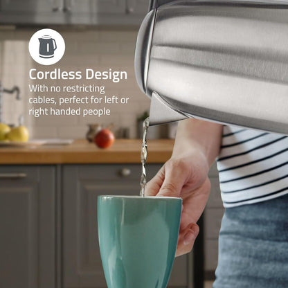 Nedis Electric Kettle | 1.7 l | Stainless Steel | Black / Silver | Rotatable 360 degrees | Concealed heating element | Strix® controller | Boil-dry protection