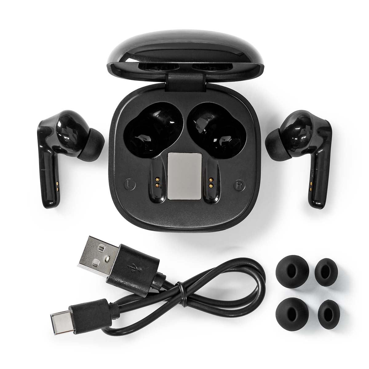 Nedis Fully Wireless Earphones | Bluetooth® | Maximum battery play time: 5 hrs | Touch Control | Charging case | Built-in microphone | Voice control support | Noise canceling | Black