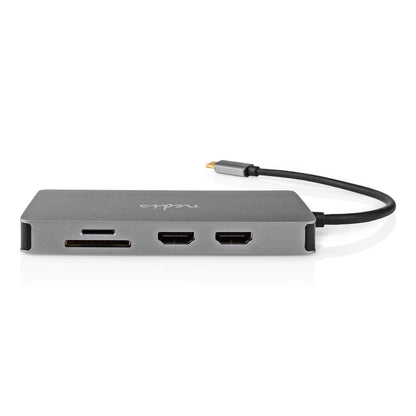 Nedis USB Multi-Port Adapter | USB 3.2 Gen 1 | USB-C™ Male | Micro SD / RJ45 Female / SD / USB-C™ Female / 2x HDMI™ / 2x USB-A Female | 5 Gbps | 0.20 m | Round | Gold Plated | PVC | Anthracite | Box