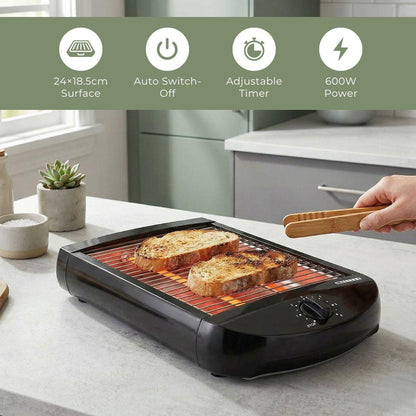 MELISSA Flat Bed Toaster | Removable Crumb Tray | Auto Off | Buzzer | 600W | Black
