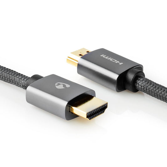Nedis High Speed HDMI™ Cable with Ethernet | HDMI™ Connector | HDMI™ Connector | 4K@60Hz | ARC | 18 Gbps | 2.00 m | Round | Cotton | Grey / Gun Metal Grey | Cover Window Box