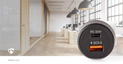 Nedis CCPD30W100BK | Car Charger | 48 W | 2x 3.0 A | Number of outputs: 2 | Port type: USB-A / USB-C™ | | Automatic Voltage Selection