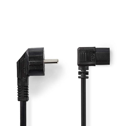 Nedis Power Cable | Plug with earth contact male | IEC-320-C13 | Angled | Angled | Nickel Plated | 2.00 m | Round | PVC | Black | Label