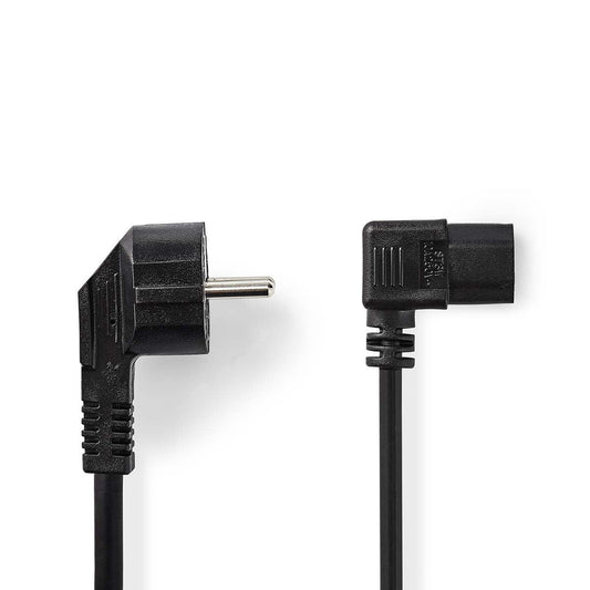 Nedis Power Cable | Plug with earth contact male | IEC-320-C13 | Angled | Angled | Nickel Plated | 2.00 m | Round | PVC | Black | Label