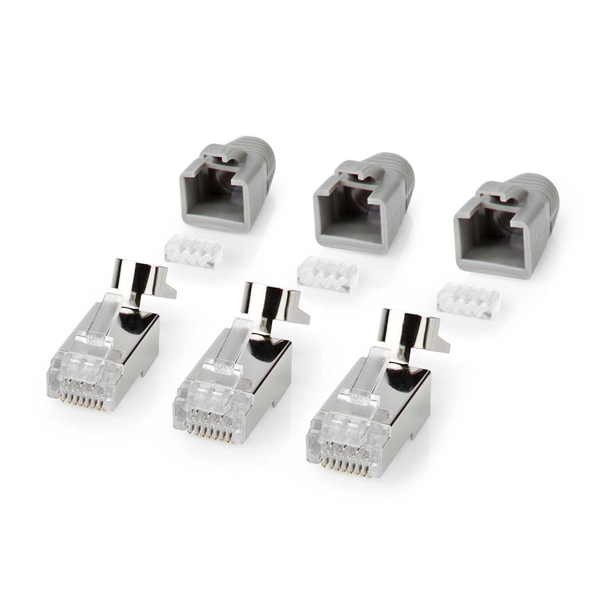 Nedis RJ45 Connector | RJ45 Pass Through | Solid/Stranded FTP CAT7 | Straight | Gold Plated | 10 pcs | PVC | Black / Grey / White | Box